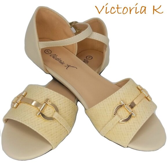 Women's Open Toe Ballet MJ Flats, B-2860 Beige - Picture 1 of 4